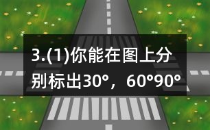 3.(1)你能在圖上分別標出30°，60°,90°,120°,180°,270°的角嗎?