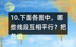 10.下面各圖中，哪些線段互相平行？把各組平行線段涂上相同的顏色。