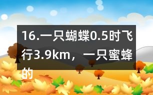 16.一只蝴蝶0.5時(shí)飛行3.9km，一只蜜蜂的飛行速度約是這只蝴蝶的2倍。這只蜜蜂每時(shí)飛行多少千米?