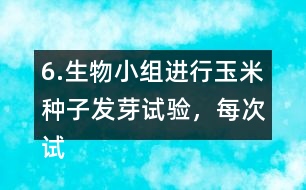 6.生物小組進(jìn)行玉米種子發(fā)芽試驗(yàn)，每次試驗(yàn)結(jié)果如下：