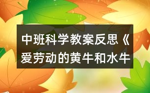 中班科學(xué)教案反思《愛勞動的黃牛和水?！?></p>										
													<h3>1、中班科學(xué)教案反思《愛勞動的黃牛和水?！?/h3><p>　　教材分析：</p><p>　　黃牛和水牛都是牛，但是兩者之間卻有非常大的區(qū)別，不管是在工作中，還是在生活習(xí)慣上都值得孩子細(xì)細(xì)的探究。</p><p>　　活動目標(biāo)：</p><p>　　1、認(rèn)識、比較黃牛和水牛的外形特征。</p><p>　　2、激發(fā)喜愛牛的情感。</p><p>　　3、培養(yǎng)幼兒對事物的好奇心，樂于大膽探究和實(shí)驗(yàn)。</p><p>　　4、愿意大膽嘗試，并與同伴分享自己的心得。</p><p>　　5、激發(fā)幼兒對科學(xué)活動的興趣。</p><p>　　活動重點(diǎn)難點(diǎn)：</p><p>　　活動重點(diǎn)：</p><p>　　認(rèn)識、比較黃牛和水牛的外形特征。</p><p>　　活動難點(diǎn)：</p><p>　　認(rèn)識、比較黃牛和水牛的外形特征。</p><p>　　難點(diǎn)形成原因：</p><p>　　黃牛和水牛體型非常的相似，如果光是看外表，需要幼兒有非常好的觀察能力</p><p>　　難點(diǎn)解決策略：</p><p>　　1、有效提問。</p><p>　　2、圖畫對比。</p><p>　　3、列表。</p><p>　　設(shè)計(jì)依據(jù)：</p><p>　　以故事情境作為貫穿，再以實(shí)物圖片的觀察、比較，自主探索、發(fā)現(xiàn)、辨別黃牛和水牛。</p><p>　　活動過程：</p><p>　　一、教師講述故事。</p><p>　　除了奶牛，你還見過什么牛?它是什么樣子的?在什么地方?它在干什么?</p><p>　　引導(dǎo)幼兒在聆聽故事的過程中，初步了解黃牛和水牛的不同特點(diǎn)。</p><p>　　二、觀察掛圖，了解黃牛和水牛的不同之處。</p><p>　　提問：黃牛和水牛都有什么自己最厲害的本領(lǐng)，黃牛最厲害的是什么?(.來源快思老師教案網(wǎng))水牛最厲害的是什么?他們頭上的角有什么不一樣?</p><p>　　水牛為什么喜歡泡在水里?</p><p>　　三、觀察圖片，了解黃布和水牛的相同之處。</p><p>　　提問：黃牛和水牛有什么地方是一樣的?</p><p>　　他們的尾巴有什么特點(diǎn)?</p><p>　　他們的長尾巴有什么本領(lǐng)?</p><p>　　活動反思：</p><p>　　這節(jié)課雖然幼兒比較感興趣，一節(jié)課下來，幼兒也能達(dá)到我的要求，我反思后，因?yàn)檫@節(jié)課在說出黃牛和水牛不同和相同的地方時(shí)，要用到記錄表，所以我是直接告訴幼兒的，對于中班幼兒來說，不便于記住了，如果在幼兒說出黃牛和水牛相同和不同時(shí)，我用圖片的形式效果會更好，還有就是在講故事時(shí)，圖片有點(diǎn)少了，對于幼兒來說只能通過故事里的詞語知道黃牛是怎么樣的，水牛又是怎么樣的。其實(shí)并沒有真正的了解，所以需要老師多找一些黃牛和水牛的圖片，水牛喜歡在水里，可以找一些水牛在水里泡著的圖片，供幼兒觀察等。這樣幼兒就能更加了解黃牛和水牛了。</p><h3>2、中班教案《愛勞動的黃牛和水?！泛此?/h3><p><strong>活動目標(biāo)</strong></p><p>　　1、認(rèn)識、比較黃牛和水牛的外形特征。</p><p>　　2、激發(fā)喜愛牛的情感。</p><p>　　3、培養(yǎng)幼兒邊操作邊講述的習(xí)慣。</p><p>　　4、對黃牛和水牛有濃厚的興趣，熱愛生活樂于探索。</p><p><strong>活動重難點(diǎn)</strong></p><p>　　認(rèn)識、比較黃牛和水牛的外形特征。</p><p>　　認(rèn)識、比較黃牛和水牛的外形特征。</p><p>　　難點(diǎn)形成原因</p><p>　　黃牛和水牛體型非常的相似，如果光是看外表，需要幼兒有非常好的觀察能力</p><p>　　難點(diǎn)解決策略</p><p>　　1、有效提問 2、圖畫對比 3、列表</p><p><strong>活動過程</strong></p><p>　　一、教師講述故事。</p><p>　　除了奶牛，你還見過什么牛?它是什么樣子的?在什么地方?它在干什么?</p><p>　　引導(dǎo)幼兒在聆聽故事的過程中，初步了解黃牛和水牛的不同特點(diǎn)。</p><p>　　二、觀察掛圖，了解黃牛和水牛的不同之處。</p><p>　　提問：黃牛和水牛都有什么自己最厲害的本領(lǐng)，黃牛最厲害的是什么?水牛最厲害的是什么?他們頭上的角有什么不一樣?</p><p>　　水牛為什么喜歡泡在水里?</p><p>　　三、觀察圖片，了解黃布和水牛的相同之處。</p><p>　　提問：黃牛和水牛有什么地方是一樣的?</p><p>　　他們的尾巴有什么特點(diǎn)?</p><p>　　他們的長尾巴有什么本領(lǐng)?</p><p><strong>教學(xué)反思：</strong></p><p>　　活動一開始，我出示了黃牛和水牛的圖片，讓幼兒比較不同。另我比較高興的是小朋友觀察的很仔細(xì)，有的說兩只牛的角不一樣，黃牛的角比較小，水牛的角是大大的彎彎的。還有顏色不一樣，黃牛是黃棕色，水牛是灰黑色。還有點(diǎn)小朋友光看圖片是看不出來的，水牛的皮比較厚，黃牛的比較薄。更有小朋友說到黃牛是在地上，水牛是在水里的。然后我立馬詮釋了“黃牛耕地”和“水牛耕水田”的意思。還讓小朋友帶著問題去聽聽故事里，兩頭牛發(fā)生了什么事情。到底是誰最愛勞動?小朋友聽的很認(rèn)真。還一起模仿了水牛和黃牛的對話，一起講了這個好聽的故事。</p><p>　　這節(jié)課雖然幼兒比較感興趣，一節(jié)課下來，幼兒也能達(dá)到我的要求，我反思后，因?yàn)檫@節(jié)課在說出黃牛和水牛不同和相同的地方時(shí)，要用到記錄表，所以我是直接告訴幼兒的，對于中班幼兒來說，不便于記住了，如果在幼兒說出黃牛和水牛相同和不同時(shí)，我用圖片的形式效果會更好，還有就是在講故事時(shí)，圖片有點(diǎn)少了，對于幼兒來說只能通過故事里的詞語知道黃牛是怎么樣的，水牛又是怎么樣的。其實(shí)并沒有真正的了解，所以需要老師多找一些黃牛和水牛的圖片，水牛喜歡在水里，可以找一些水牛在水里泡著的圖片，供幼兒觀察等。這樣幼兒就能更加了解黃牛和水牛了。</p><h3>3、中班科學(xué)教案《手機(jī)》含反思</h3><p><strong>活動目標(biāo)</strong></p><p>　　1.引導(dǎo)幼兒了解手機(jī)的功能。</p><p>　　2.感受手機(jī)給人們生活帶來的方便以及手機(jī)對人們生活的不利因素。</p><p>　　3.引導(dǎo)幼兒正確合理的使用手機(jī)。</p><p>　　4.培養(yǎng)幼兒的嘗試精神。</p><p>　　5.發(fā)展幼兒的觀察、分析能力、動手能力。</p><p><strong>活動準(zhǔn)備</strong></p><p>　　PPT課件、手機(jī)(翻蓋手機(jī)、滑蓋手機(jī)、直板手機(jī))</p><p><strong>活動重、難點(diǎn)</strong></p><p>　　重點(diǎn)：引導(dǎo)幼兒了解手機(jī)的功能。</p><p>　　難點(diǎn)：引導(dǎo)幼兒正確合理的使用手機(jī)。</p><p><strong>活動過程</strong></p><p>　　一、參觀手機(jī)店，引起孩子學(xué)習(xí)的興趣。</p><p>　　出示PPT教師：你們看圖上是什么?哦，是手機(jī)。這是張老師剛開的手機(jī)店。你們都看到了那些手機(jī)呢?今天，老師把店里的幾款手機(jī)都帶來了。我們一起來認(rèn)識一下它們吧!</p><p>　　二、了解手機(jī)的功能教師：你們在家里玩過爸爸媽媽的手機(jī)嗎?他們的手機(jī)有什么本領(lǐng)呢?(指名幼兒回答)</p><p>　　教師：你們想不想知道老師帶來的手機(jī)都有什么本領(lǐng)?老師讓小朋友自己來發(fā)現(xiàn)，好嗎?(幼兒人手一部手機(jī)自由探索發(fā)現(xiàn)，教師巡回觀察。)</p><p>　　教師：老師這里有一張記錄表，上面有很多圖片，你們認(rèn)識嗎?!來自快思老師教案.!(介紹各種圖片代表的意思:信封代表發(fā)信息，鐘表代表時(shí)間，話筒代表錄音等。)如果你發(fā)現(xiàn)自己的手機(jī)上有這種本領(lǐng)，就在圖下打√，沒有就空著。(幼兒操作，教師巡回指導(dǎo)。)</p><p>　　教師：小朋友的好多圖片下都空著，因?yàn)槲覀兡玫氖且郧吧a(chǎn)的手機(jī)，隨著科學(xué)的進(jìn)步，我們現(xiàn)在用的手機(jī)本領(lǐng)可大了。</p><p>　　三、學(xué)當(dāng)小記者。</p><p>　　教師：今天請小朋友們當(dāng)小記者，去采訪客人老師的手機(jī)有什么本領(lǐng)，完成我們的記錄表。(幼兒兩兩結(jié)伴去采訪客人老師。)</p><p>　　四、了解手機(jī)對人們的危害。</p><p>　　出示PPT，引導(dǎo)幼兒了解手機(jī)對人們正常生活的不利影響。</p><p>　　五、結(jié)束教師：手機(jī)給我們的生活帶來了很大的方便，但在一定程度上也影響了人們的正常生活，我們回家告訴爸爸媽媽要合理地使用手機(jī)。</p><p><strong>活動反思</strong></p><p>　　在本次活動中我做的不好的地方來說說：在第二環(huán)節(jié)中，給孩子投放的操作材料太單一，孩子的探索沒有達(dá)到我預(yù)設(shè)的效果。在讓孩子采訪時(shí)，也沒有交代清楚，所以整個過程顯得有點(diǎn)亂。</p><h3>4、中班科學(xué)教案《連接》含反思</h3><p>　　活動目標(biāo)：</p><p>　　1、對周圍事物有探究的興趣和愿望，體驗(yàn)連接成功的快樂。</p><p>　　2、嘗試用各種方法將不同的物體連接起來。</p><p>　　3、了解各種連接在生活中的作用。</p><p>　　4、初步了解其特性。</p><p>　　5、發(fā)展動手觀察力、操作能力，掌握簡單的實(shí)驗(yàn)記錄方法。</p><p>　　活動準(zhǔn)備：</p><p>　　1、多媒體課件(內(nèi)容為《猴子撈月亮》的動畫節(jié)選和生活中的連接)。</p><p>　　2、操作材料：</p><p>　　第一次操作材料：固體膠(每組1個)、訂書機(jī)每組1個、紙寶寶、夾子、牙簽。(第一次材料用了收回)</p><p>　　第二次操作材料：</p><p>　　1)穿：串珠、線、吸管、橡皮泥</p><p>　　2)釘：訂書釘、訂書機(jī)、紙盤</p><p>　　3)擰：螺絲釘、瓶子</p><p>　　4)拼：雪花片、潛力軟膠插子</p><p>　　5)夾：夾子、彩色紙條、布條、紙盤</p><p>　　6)粘：牙膏盒、藥盒、固體膠、紙盤</p><p>　　(材料分別用幾個箱子放在一起讓孩子們自己選擇材料然后到座位上去操作)</p><p>　　活動過程：</p><p>　　一、活動導(dǎo)入，引起興趣。</p><p>　　1、觀看動畫片段 (播放動畫片節(jié)選)。</p><p>　　師：小朋友們，你們聽過《猴子撈月亮》的故事嗎?故事里的小猴子們是怎樣撈水里的月亮的?讓我們一起來看一看吧!</p><p>　　2、讓幼兒自由的說一說。</p><p>　　師：誰來說一說小猴子們是怎樣撈月亮的呀?</p><p>　　教師小結(jié)：</p><p>　　大家都觀察得很仔細(xì)，剛才某某小朋友用到一個詞--連接，小猴子們一只抓住一只，一只連著一只，是用連接的方法撈水里的月亮的。(引導(dǎo)小朋友們說出猴子是用連接的方法撈的)</p><p>　　二、找連接、說連接</p><p>　　1、嘗試連接。</p><p>　　1)出示紙條，請幼兒嘗試用連接的方法將兩張紙連接起來。</p><p>　　師：你們瞧，老師請來了紙寶寶和我們一起做游戲，請你們想辦法把它們連接起來，你們可以使用一種小工具，看看誰的辦法好。</p><p>　　2)幼兒嘗試操作，教師適當(dāng)指導(dǎo)。</p><p>　　3)請幼兒說說實(shí)驗(yàn)的結(jié)果。</p><p>　　師：小實(shí)驗(yàn)成功了嗎?請你們說一說你是怎樣讓紙寶寶連接起來的呢?</p><p>　　(在這個環(huán)節(jié)中，主要是讓幼兒通過簡單的操作，感受一些基本的連接方法。這個環(huán)節(jié)比較簡單，但起著承上啟下的作用，為下一環(huán)節(jié)做鋪墊。)</p><p>　　2、發(fā)現(xiàn)連接</p><p>　　1)提出新問題：小朋友們真會想辦法。剛才我們用訂的方法、粘的方法、穿的方法、夾的方法，幫紙寶寶接連在了一起。你們真是太棒啦!在我們的生活中也有許多的連接，讓我們來找一找吧?？纯凑l的眼睛最亮喲!</p><p>　　2)和幼兒一起找找說說生活中的連接。</p><p>　　師：(1)你們瞧，這是什么，是用穿的方法連接起來的，太漂亮了!(ppt展示項(xiàng)鏈、門簾等圖片)</p><p>　　(2)柵欄用螺紋釘連接起來變得更加牢固;(展示柵欄圖片)</p><p>　　(3)水管用擰的辦法連接起來把自來水送到千家萬戶。(展示水管圖片)</p><p>　　師：請你們想一想，你們還發(fā)現(xiàn)了哪些連接?誰先說?(請小朋友們踴躍發(fā)言)</p><p>　　教師小結(jié)：連接的作用可真大呀，小小的連接讓我們的生活變得更方便。</p><p>　　三、試連接、做連接</p><p>　　讓幼兒大膽嘗試，用各種方法將教師所提供的材料連接起來，做成有趣的或是有用的東西。</p><p>　　教師交代要求：</p><p>　　1、今天，我們的連接工廠馬上就要開工啦!在你們的身后有一些奇妙的箱子，里面有好多好多材料，待會兒，請你們打開看一看。開動小腦筋，用合適的方法把它們連接起來，做一件你想做的的東西。好，現(xiàn)在就請你們?nèi)ミx擇一個自己喜歡的箱子吧?？纯凑l是今天的連接小能手。</p><p>　　2、幼兒分組進(jìn)行操作，嘗試連接。</p><p>　　3、師幼一起交流總結(jié)，共同分享。</p><p>　　師：好了，現(xiàn)在就請你們自己來介紹一下你們的作品,并放到展示區(qū)展示。</p><p>　　四、結(jié)束</p><p>　　教師：你們真是太有創(chuàng)意了，個個都是連接小能手，今天，我們用穿、粘、夾、 擰、拼等方式把東西連接起來了，小朋友們回家后再想一想，問問爸爸媽媽，還有沒有其他的連接方式。</p><p>　　活動反思：</p><p>　　整個活動環(huán)節(jié)、思路很清晰，教學(xué)難度層層遞進(jìn)，借助視頻和幼兒對多米諾骨牌的自我探究，知道和掌握了多米諾骨牌的正確玩法，通過一節(jié)活動課認(rèn)識了一個新鮮的事物。這次活動，教師借助“材料介入”、“視頻介入”和“游戲介入”這三個主要的介入點(diǎn)來組織這次“好玩的多米諾骨牌”教學(xué)活動，使得幼兒在看看、玩玩、想想、動動手中培養(yǎng)了一定的探究能力，同時(shí)充分體驗(yàn)到多米諾骨牌的好玩之處。</p><p>　　不足之處：</p><p>　　1.新的材料對幼兒而言比較新穎，具有誘惑力，在課堂上面孩子們?nèi)滩蛔∪[弄它們，這樣上課的注意力就分散了許多。建議在課前和幼兒來了“約定”，讓課堂的常規(guī)更好些。</p><p>　　2.環(huán)節(jié)一，并不會影響到本次活動課的重點(diǎn)教學(xué)，可以刪除，將更多的時(shí)間留在幼兒的探究環(huán)節(jié)。</p><p>　　3.幼兒的探究環(huán)節(jié)，建議老師要放開些，讓幼兒真正在探究中掌握多米諾骨牌的正確玩法，不要過多的去引導(dǎo)。教師可以在幼兒探究的過程中用相機(jī)或者錄像去捕捉幼兒排列多米諾骨牌的各種情況，在介紹和講解的時(shí)候就可以針對這些情況來分析，有所針對性。</p><p>　　4.其中探索中給出的三種現(xiàn)象情形中：骨牌緊密排列，倒下來教師總結(jié)是的一下子倒的，其實(shí)有些概念的錯誤，它其實(shí)也是一塊接著一塊倒下的，只是倒下來的時(shí)候加快了速度。</p><h3>5、中班科學(xué)教案評價(jià)《會變色的蔬果》含反思</h3><p><strong>【學(xué)習(xí)目標(biāo)】</strong></p><p>　　1、學(xué)習(xí)觀察并描述蔬果的顏色變化，發(fā)展觀察力和語言表達(dá)能力。</p><p>　　2、學(xué)習(xí)用圖畫做記錄。</p><p>　　3、認(rèn)識和感受一星期的排列順序，發(fā)展數(shù)理邏輯能力。</p><p>　　4、發(fā)展合作探究與用符號記錄實(shí)驗(yàn)結(jié)果的能力。</p><p>　　5、培養(yǎng)幼兒動手操作能力，在活動中大膽創(chuàng)造并分享與同伴合作成功的體驗(yàn)。</p><p><strong>【活動準(zhǔn)備】</strong></p><p>　　1、提前把未成熟的香蕉、芒果和蕃茄放進(jìn)神秘袋;把成熟的香蕉、芒果和蕃茄放進(jìn)另一個神秘袋。</p><p>　　2、提前把未成熟的芒果和成熟的芒果分別切成小塊。</p><p><strong>【活動過程】學(xué)習(xí)領(lǐng)域：</strong></p><p>　　形式：小組</p><p>　　1.請幼兒輪流把手伸進(jìn)神秘袋摸一摸，猜猜袋中放了哪三種蔬果。</p><p>　　2.出示神秘袋中的蔬果，請幼兒觀察并描述這些未成熟蔬果的顏色。</p><p>　　3.出示另一個神秘袋，請幼兒逐一抽出成熟的蔬果，向幼兒提問：</p><p>　　.兩個袋子里的蔬果有什么不同?</p><p>　　.你喜歡吃哪個袋子里的蔬果?為什么?</p><p>　　.你認(rèn)為哪個袋子里的蔬果會比較好吃?為什么?</p><p>　　4.請幼兒分別嘗一嘗未成熟的芒果和成熟的芒果，向幼兒提問：</p><p>　　.兩種芒果的味道有什么不同?</p><p>　　.什么顏色的芒果味道甜?</p><p>　　.什么顏色的芒果味道酸?</p><p>　　5.把未成熟的蔬果放在籃子中，請幼兒觀察：幾天后蔬果的顏色會有什么變化，并用圖畫記錄下來。</p><p>　　教師可以在星期一開展這個活動，在以后的每一天里引導(dǎo)幼兒用圖畫記錄蔬果顏色的變化時(shí)，標(biāo)注出記錄時(shí)間是幾月幾日星期幾，從而幫助幼兒認(rèn)識和感受一星期的排列順序。</p><p><strong>活動評價(jià)：</strong></p><p>　　.能描述蔬果成熟前后的顏色變化。</p><p>　　.能用圖畫做記錄。</p><p>　　.初步了解一星期的排列順序。</p><p><strong>活動建議：</strong></p><p>　　.建議教師為每一位幼兒準(zhǔn)備一個觀察記錄冊，請幼兒每天使用其中的一頁畫下水果顏色的變化，最后將這些記錄冊進(jìn)行分享，看看大家的記錄結(jié)果有什么變化。</p><p><strong>教學(xué)反思：</strong></p><p>　　引領(lǐng)幼兒再次深入地進(jìn)行探索，給幼兒留出探索的余地和延伸的空間。整個活動，給予幼兒較寬松的氛圍，教師只是充當(dāng)了活動中的支持者，鼓勵者，合作者，引導(dǎo)者，用心傾聽幼兒的表述，并及時(shí)的梳理與小結(jié)。</p><h3>6、中班科學(xué)教案《夏天》含反思</h3><p><strong>設(shè)計(jì)意圖</strong></p><p>　　夏天到來了，天氣越來越熱，在進(jìn)行戶外活動時(shí)如果天氣熱，我們會酌情的縮短在戶外的時(shí)間，天氣的炎熱，有的孩子會出汗并且會心情煩躁，有的孩子在家中中午不聽家人的勸告往外跑。通過本次活動目的是讓他們了解到夏天的天氣和感受到太陽的火辣，懂得幾種防曬的方法，使孩子們愉快地度過炎熱的夏天。</p><p><strong>活動目標(biāo)</strong></p><p>　　1、理解詩歌內(nèi)容，感受太陽的火辣，嘗試仿編兒歌。</p><p>　　2、初步了解幾種夏天防曬、保護(hù)皮膚的方法。</p><p>　　3、體驗(yàn)明顯的季節(jié)特征。</p><p>　　4、使幼兒對探索自然現(xiàn)象感興趣。</p><p>　　5、激發(fā)幼兒對科學(xué)活動的興趣。</p><p><strong>活動準(zhǔn)備</strong></p><p>　　1、一個做成太陽狀的刷子道具。</p><p>　　2、《夏天防曬好方法》教學(xué)掛圖。</p><p><strong>活動過程</strong></p><p>　　1、猜謎語引出活動主題。</p><p>　　紅紅的臉蛋掛天上，又大又圓照四方，它讓萬物來生長，豐收需要它幫忙。</p><p>　　2、感受夏天太陽的火辣。</p><p>　　(1)談話：小朋友現(xiàn)在是什么季節(jié)了?(夏天來到了)如果你站在外邊太陽照在身上有什么感覺?(很熱)你還發(fā)現(xiàn)太陽照在什么地方?(照在買菜的人身上、照在汽車上、照在蓋房子的人身上等)幼兒根據(jù)自己的生活經(jīng)驗(yàn)自由講述。</p><p>　　3、請幼兒欣賞詩歌《夏天的太陽很頑皮》，感知太陽的熱量。</p><p>　　(1)出示太陽刷子，引起幼兒的興趣。</p><p>　　夏天的太陽很頑皮，像把紅刷子，到處找人刷，請小朋友們聽一聽它刷到了那些人?</p><p>　　(2)教師一邊演示教具，一邊朗誦兒歌《夏天的太陽很頑皮》。</p><p>　　提問：詩歌中夏天的太陽究竟把誰刷得火辣辣的呢?</p><p>　　(3)教師演示教具，幼兒根據(jù)詩歌做動作(比如：游泳、爬上、騎車等)</p><p>　　(4)一名幼兒演示教具，其他幼兒邊做各種動作邊說詩歌。</p><p>　　4、引導(dǎo)幼兒根據(jù)生活經(jīng)驗(yàn)加以想象性描述，進(jìn)行仿編詩歌。</p><p>　　提問：夏天的太陽還會把誰刷得火辣辣的呢?(教師整理后)</p><p>　　夏天的太陽很頑皮，</p><p>　　拿把紅刷子，</p><p>　　到處找人刷。</p><p>　　刷刷蓋房的人，</p><p>　　刷刷買菜的人，</p><p>　　刷刷種地的人，</p><p>　　刷刷割麥子的人。</p><p>　　5、室外體驗(yàn)太陽的炎熱。</p><p>　　帶領(lǐng)幼兒來到戶外空地上，和幼兒在太陽底下站立一會兒。(在陽光下活動應(yīng)控制時(shí)間，不能太久。)教師將兒歌中的角色變成幼兒的名字或幼兒身體的某一部位。如：刷刷***，刷的***火辣辣;或刷刷小朋友的頭頂，刷的頭頂火辣辣等。</p><p>　　6、了解幾種夏天防曬、保護(hù)皮膚的方法。</p><p>　　(1)引導(dǎo)幼兒討論：</p><p>　　提問：剛才你在外面感覺怎么樣?(曬得火辣辣的)如果站的時(shí)間長了會怎么樣?(曬壞皮膚)</p><p>　　(2)夏天應(yīng)該怎樣防曬、保護(hù)皮膚。</p><p>　　啟發(fā)幼兒說一說：夏天天氣很熱，太陽火辣辣的，怎樣才能防曬呢?</p><p>　　幼兒根據(jù)自己的經(jīng)驗(yàn)自由回答。</p><p>　　出示掛圖，引導(dǎo)幼兒說一說夏天防曬都有什么好方法?</p><p>　　教師小結(jié)：躲在樹蔭下、中午太熱的時(shí)候最好不要出去、戴帽子、口罩、打遮陽傘、擦防曬霜等。</p><p>　　結(jié)束部分：請幼兒回家把詩歌說給媽媽聽。</p><p><strong>活動反思</strong></p><p>　　因?yàn)橄奶斓难谉岷⒆觽冊谔栂露寄芨惺艿?，所以能夠較好地理解詩歌的內(nèi)容。學(xué)習(xí)詩歌時(shí)，孩子們邊做動作邊說非常的感興趣，特別是最后一句：“火辣辣的，”孩子們一起扭動著身體非常喜歡做這一動作，仿編詩歌時(shí)孩子們說的很豐富，不但發(fā)散了幼兒的思維，使語言表達(dá)能力得到發(fā)展。通過本次活動使幼兒對怎樣進(jìn)行防曬有了更清楚的認(rèn)識，對度過夏天有很大的幫助。</p><h3>7、中班科學(xué)教案《不倒翁》含反思</h3><p><strong>活動設(shè)計(jì)背景</strong></p><p>　　1、“不倒翁”是孩子們非常喜歡的一種玩具，但它里面蘊(yùn)含著力的平衡方面的科學(xué)道理，怎樣讓孩子自己發(fā)現(xiàn)這些科學(xué)現(xiàn)象，并理解加以應(yīng)用呢?</p><p>　　2、通過這次活動，我們?yōu)楹⒆訙?zhǔn)備許多的材料，讓孩子們通過自己動手操作、體驗(yàn)、發(fā)現(xiàn)、探索其中的秘密，并制作各種各樣的不倒玩具。從中獲取有益的學(xué)習(xí)經(jīng)驗(yàn)。</p><p><strong>活動目標(biāo)</strong></p><p>　　1、通過幼兒自身的活動，感知“不倒翁”的秘密，激發(fā)幼兒的探索興趣。</p><p>　　2、通過幼兒的動手操作，讓幼兒了解“不倒翁”的原理。</p><p>　　3、在實(shí)踐活動中培養(yǎng)幼兒觀察比較，動手操作及發(fā)現(xiàn)問題獨(dú)立解決問題的能力。</p><p>　　4、愿意大膽嘗試，并與同伴分享自己的心得。</p><p>　　5、激發(fā)幼兒對科學(xué)活動的興趣。</p><p><strong>教學(xué)重點(diǎn)、難點(diǎn)</strong></p><p>　　培養(yǎng)幼兒動手操作能力，激發(fā)幼兒探索興趣。</p><p><strong>活動準(zhǔn)備</strong></p><p>　　1、布置場景“玩具城”：用乒乓球、蛋殼、廢舊皮球制作各種玩具擺放在活</p><p>　　動室的四周(其中部分會倒，部分不會倒)。</p><p>　　2、幼兒操作材料：紙片、玻璃球、豆粒、沙子、塑料球、橡皮泥、小石頭。</p><p>　　3、錄音機(jī)，歌曲“不倒翁”錄音磁帶。</p><p><strong>活動過程</strong></p><p>　　導(dǎo)入：以到“神秘的玩具城”去玩的形式引題，激發(fā)幼兒探索的興趣。配班老師扮“藍(lán)貓”說：“小朋友，你們好，我是藍(lán)貓，歡迎你們到神秘的玩具城來，這里的玩具藏著許多的秘密，等著你們?nèi)ミ呁孢叞l(fā)現(xiàn)，看誰發(fā)現(xiàn)得最多?！?/p><p>　　一、自由探索</p><p>　　1、交代任務(wù)：你們玩時(shí)可要仔細(xì)的看一看，比一比，搖一搖，看看</p><p>　　發(fā)現(xiàn)了什么?(發(fā)現(xiàn)倒和不倒)</p><p>　　2、幼兒自由玩。</p><p>　　3、提問：“你們是怎么玩的，發(fā)現(xiàn)了什么?這些玩具有什么相同的地方</p><p>　　和不同的地方?”引導(dǎo)幼兒摸一摸底部，發(fā)現(xiàn)底部都是半球體，有的玩具會倒有的不會倒。</p><p>　　小結(jié)：小朋友在“玩具城”里玩的很認(rèn)真，還能動腦筋，發(fā)現(xiàn)了“玩具城”里的玩具都是半球體的，再比一比中，小朋友們發(fā)現(xiàn)了玩具有的會倒，有的不會倒。</p><p>　　二、嘗試操作制作不倒玩具</p><p>　　幼兒交流體驗(yàn)“不倒翁”不倒的秘密：上輕下重，固定底部物體。</p><p>　　1、教師放歌曲《不倒翁》，進(jìn)一步引發(fā)幼兒去發(fā)現(xiàn)“不倒翁”的秘密，不倒翁里裝有東西。</p><p>　　2、幼兒操作：將會倒下的玩具也裝進(jìn)東西</p><p>　　(1) 提示：老師為小朋友準(zhǔn)備了紙團(tuán)、塑料球、玻璃球、沙子、豆子、橡皮泥、小石頭等東西，你們可以自由的把每一種東西分別裝進(jìn)玩具里試一試，看玩具能不能站起來。</p><p>　　(2) 組織幼兒討論：</p><p>　　你們在玩具里裝進(jìn)了什么，發(fā)現(xiàn)了什么現(xiàn)象?</p><p>　　為什么放進(jìn)紙團(tuán)玩具倒了而放進(jìn)沙子等物玩具能站住?(沙子等比紙團(tuán)重)</p><p>　　小結(jié)：原來，在玩具底部裝進(jìn)重的東西，這樣下重上輕，玩具就能站住。當(dāng)操作搖晃裝有沙子的玩具時(shí)，發(fā)現(xiàn)了什么?</p><p>　　(站住的玩具又倒了)裝進(jìn)什么不倒?(橡皮泥)為什么?</p><p>　　三、演示對比實(shí)驗(yàn)</p><p>　　引導(dǎo)幼兒邊觀察邊分析原因，搖動裝有玻璃球的玩具里重的東西也隨著滾到旁邊，旁邊重，玩具就倒向重的一邊。把橡皮泥固定在底部中間，它不會滾來滾去，那玩具的重心就穩(wěn)了，不倒翁就作成了。</p><p>　　四、完成制作，玩一玩，體驗(yàn)樂趣成就感</p><p>　　1、在“不倒翁”的音樂中，讓幼兒制作不倒翁。</p><p>　　2、沒有完成的小朋友繼續(xù)制作不倒翁玩具，做好不倒玩具的小朋友拿著玩具到玩具城里去玩一玩吧。</p><p>　　五、結(jié)束</p><p>　　小朋友今天真聰明，發(fā)現(xiàn)了“不倒翁”玩具中的科學(xué)秘密，還自己動手做了一個“不倒翁”?，F(xiàn)在，我們拿給中、小班的小朋友玩一玩好不好?</p><p><strong>活動延伸：</strong></p><p>　　1、區(qū)角活動中，可在科學(xué)角中投放各種材料讓孩子嘗試制作不倒翁。</p><p>　　2、戶外活動時(shí)，可和孩子們一起玩一玩“搖擺不倒翁”“金雞獨(dú)立”等感受力的平衡的體育游戲。</p><h3>8、中班科學(xué)教案《聲音》含反思</h3><p><strong>設(shè)計(jì)背景：</strong></p><p>　　讓幼兒知道不同的物體能發(fā)出不同的聲音，通過人為因素讓不同的聲音組合成有節(jié)奏的樂曲。</p><p><strong>活動目標(biāo)：</strong></p><p>　　1、辨別幾種不同的聲音，知道不同的物體能發(fā)出不同的聲音。</p><p>　　2、初步了解同種物體，由于數(shù)量的多少，發(fā)出的聲音也不同。</p><p>　　3、初步嘗試用不同聲音的套桶為樂曲伴奏。</p><p>　　4、培養(yǎng)幼兒的操作興趣。</p><p>　　5、激發(fā)幼兒對科學(xué)活動的興趣。</p><p><strong>活動重點(diǎn)難點(diǎn)：</strong></p><p>　　活動重點(diǎn)：</p><p>　　讓所有的幼兒有興趣參加，并能感知出不同物體發(fā)出的聲音也不相同。</p><p>　　活動難點(diǎn)：</p><p>　　用不同的物體組成樂曲伴奏。</p><p><strong>活動準(zhǔn)備：</strong></p><p>　　1、人手一個套桶娃娃，蠶豆、米、綠豆等若干。</p><p>　　2、《小手爬》的音樂，透明的瓶子若干。</p><p><strong>活動過程：</strong></p><p>　　一、引導(dǎo)幼兒讓套桶發(fā)出聲音。</p><p>　　出示空套桶，“今天套桶娃娃想和我們小朋友做游戲?！?/p><p>　　教師搖動空套桶，“你們聽，怎么沒聲音?”</p><p>　　1、 教師設(shè)問：你有什么辦法讓空套桶發(fā)出聲音?(在套桶里裝上東西)“我們一起動手讓套桶娃娃發(fā)出好聽的聲音，在你的套桶里裝上一樣?xùn)|西，蓋好，握握緊，搖一搖、聽一聽。”幼兒探索、操作。</p><p>　　2、集體探索：“你們的套桶娃娃發(fā)出聲音來了嗎?讓我聽聽。”(幼兒集體搖動套桶。)“你的套桶為什么會發(fā)出聲音?”</p><p>　　3、交流、分享：你在套桶中放了什么?(個別回答)它發(fā)出什么樣的聲音?我們來學(xué)一學(xué)。(集體)這個聲音像什么?</p><p>　　二、探索比較，知道不同的物體在套桶里發(fā)出的聲音不同。</p><p>　　1、 分組活動：</p><p>　　讓幼兒嘗試換一種東西放在套桶中，搖一搖，聽一聽。</p><p>　　“小朋友在套桶里放了一種東西，你想不想再換另一種東西放在套桶里，聽聽剛才的聲音和現(xiàn)在的聲音一樣嗎?”</p><p>　　“小朋友拿著你的空套桶找一組你沒玩過的放在你的套桶里，搖一搖、聽一聽?！?/p><p>　　2、 教師指導(dǎo)幼兒分辨不同的聲音。</p><p>　　讓幼兒比較前、后兩種聲音有什么不同。</p><p>　　“你第一次玩了什么?這一次玩了什么?它們發(fā)出的聲音一樣嗎?”</p><p>　　教師讓兩個幼兒比較，“你們倆的套桶里發(fā)出的聲音一樣嗎?”</p><p>　　3、集體討論，請三位幼兒示范。</p><p>　　“小朋友，你們聽，他們的套桶里發(fā)出的聲音一樣嗎?”</p><p>　　“請你們猜一猜， 小朋友的套桶里裝的是什么?”</p><p>　　讓幼兒猜測，“你們猜的對不對呢?”</p><p>　　教師幫助個別幼兒把東西倒進(jìn)透明瓶子里讓幼兒驗(yàn)證猜的是否正確。</p><p>　　得出結(jié)論：不一樣的東西，在套桶中發(fā)出的聲音不一樣。</p><p>　　三、觀察、比較同種物體在套桶里發(fā)出不同的聲音。</p><p>　　教師演示兩個裝有同種物體的，數(shù)量不同的套桶，讓幼兒比較。</p><p>　　“你們既能聽出聲音來又能猜出來，你們真能干?！?/p><p>　　“我這里也有兩個套桶娃娃，你們聽一聽，他們發(fā)出的聲音一樣嗎?”</p><p>　　“你們來猜一猜，這個套桶里裝的是什么?”(幼兒猜測后，打開讓幼兒驗(yàn)證)兩次。</p><p>　　“為什么一樣的東西，在套桶里發(fā)出的聲音不一樣呢?”(一個多、一個少)</p><p>　　得出結(jié)論：一樣的東西，一個多，一個少，它們在套桶中發(fā)出的聲音就不一樣。</p><p>　　“小朋友的套桶娃娃發(fā)出這么好聽的聲音，那我們來為樂曲《小手爬》伴奏。”(集體伴奏兩遍)</p><p><strong>教學(xué)反思：</strong></p><p>　　通過這節(jié)科學(xué)活動，整個活動層次清晰，層層推進(jìn)，幼兒很感興趣，在操作活動中嘗試、觀察、比較，發(fā)現(xiàn)問題，成分體現(xiàn)了“玩中學(xué)”的理念。但現(xiàn)在如果我重新上這節(jié)課我會在教學(xué)準(zhǔn)備上建議提供給幼兒兩個套桶，讓幼兒同時(shí)感知聲音的不同，同時(shí)，最好選擇聲音差別大一點(diǎn)的物品放在套桶里。</p><h3>9、中班科學(xué)教案《小蝸牛》含反思</h3><p><strong>設(shè)計(jì)背景</strong></p><p>　　初春到來，萬物蘇醒，各種小動物開始出來活動。為了讓幼兒更深的感受大自然的神奇，引用了小朋友們比較常見的小動物蝸牛，生成了本次教學(xué)活動主題《小蝸?！贰?/p><p><strong>活動目標(biāo)</strong></p><p>　　1 認(rèn)識蝸牛了解蝸牛的一些習(xí)性特點(diǎn)。</p><p>　　2 引導(dǎo)幼兒在畫 ，看說的基礎(chǔ)上，創(chuàng)造性地運(yùn)用橡皮泥制作蝸牛，提高動腦動手能力，進(jìn)一步激發(fā)關(guān)注的情趣。</p><p>　　3 鼓勵幼兒大膽地表現(xiàn)自我，感受做做玩玩的快樂。</p><p>　　4 培養(yǎng)幼兒對事物的好奇心，樂于大膽探究和實(shí)驗(yàn)。</p><p>　　5 激發(fā)幼兒對科學(xué)活動的興趣。</p><p><strong>重點(diǎn)難點(diǎn)</strong></p><p>　　重點(diǎn)：輔導(dǎo)提高幼兒動腦動手能力，進(jìn)一步激發(fā)關(guān)注的情趣。</p><p>　　難點(diǎn)：引導(dǎo)幼兒大膽地表現(xiàn)自我，感覺做做玩玩的樂趣。</p><p><strong>活動準(zhǔn)備</strong></p><p>　　1 實(shí)物小蝸牛若干。</p><p>　　2 制作好的一只橡皮泥小蝸牛。</p><p>　　3 材料：彩色橡皮泥.牙簽.人手一份。</p><p><strong>活動過程</strong></p><p>　　一、導(dǎo)入</p><p>　　聽音樂《蝸牛與黃鸝鳥》安定幼兒情緒，并引起幼兒對小蝸牛的好奇心，從而我出示實(shí)物小蝸牛。</p><p>　　二、欣賞蝸牛</p><p>　　1 讓幼兒集體觀察蝸牛的外形特征，引導(dǎo)幼兒說出蝸牛身體小，身背著殼像小房子，而且殼是一圈圈的。</p><p>　　2 請個別幼兒用手摸摸蝸牛頭上的兩根觸角，然后觀察到受到刺激的觸角會順?biāo)偻鶜だ锟s進(jìn)去，這時(shí)大家會覺得非常有趣。</p><p>　　三、認(rèn)識蝸牛</p><p>　　1 這時(shí)候我會告訴幼兒這是蝸牛的觸角，蝸牛的眼睛就是長在觸角的頂端。</p><p>　　2 舉例說明：螞蟻也有觸角，當(dāng)兩只螞蟻的觸角碰到一起就是它們在對話，再用蝸牛與田螺.烏龜進(jìn)行對比，找出相同點(diǎn)。它們的身體都會縮進(jìn)殼里，而且殼都是有點(diǎn)硬的，因?yàn)樗鼈兌际擒涹w動物，所以身上都有殼，這樣它們就可以保護(hù)自己不受到傷害。</p><p>　　3 隨機(jī)教育：就像小朋友們要穿衣服，鞋子一樣，才不會弄臟身體還能保護(hù)自己。</p><p>　　四、了解蝸牛</p><p>　　1 帶領(lǐng)幼兒觀察蝸牛，了解蝸牛生活習(xí)性，仔細(xì)觀察蝸牛爬行，出示菜蟲與蝸牛進(jìn)行比賽，突出蝸牛行動緩慢，是靠身體蠕動來爬行的。</p><p>　　2 小蝸牛的食物是什么呢?經(jīng)過搜索資料，我會出示部分實(shí)物并告訴幼兒蝸牛吃的東西可多了，有各種菜葉.蛋殼.菌類{如木耳.蘑菇等}還有一些枯了的樹枝.紅薯這些都是蝸牛的食物。蝸牛只喜歡呆在濕潤的地方，蝸牛睡覺的時(shí)候是縮在殼里的，它不但要冬眠還要夏眠，就像小朋友們一樣，不但要睡午覺，到了晚上也要睡覺，這樣才能身體棒棒，快長快高。</p><p>　　五、小結(jié)</p><p>　　通過學(xué)習(xí)了解小蝸牛身上背著殼都有自我保護(hù)能力，那么小朋友呢?應(yīng)該怎么做?引導(dǎo)幼兒自我保護(hù)意識并要愛護(hù)小蝸牛，不傷害小動物，熱愛大自然的情感。</p><p>　　六、延伸活動</p><p>　　做一做，彩色橡皮泥小蝸牛</p><p>　　1 引導(dǎo)幼兒多制作大小顏色不同的蝸牛，并添上花.草，豐富幼兒的想象空間。</p><p>　　2 幼兒動手制作。</p><p>　　3 展示幼兒作品欣賞，鼓勵大膽創(chuàng)作的幼兒，并給予表揚(yáng)。</p><p><strong>教學(xué)反思</strong></p><p>　　1 課前導(dǎo)入得太直接，不夠貼近生活化。</p><p>　　2 教學(xué)教具過少，沒有掛圖。</p><p>　　3 師生互動過少，課上應(yīng)該穿插多種游戲進(jìn)行。</p><h3>10、中班科學(xué)教案活動《有趣的轉(zhuǎn)動》含反思</h3><p><strong>活動目標(biāo)：</strong></p><p>　　1、在操作、探索活動中，發(fā)現(xiàn)轉(zhuǎn)動的很多有趣現(xiàn)象。</p><p>　　2、積累有關(guān)轉(zhuǎn)動的經(jīng)驗(yàn)，了解轉(zhuǎn)動是運(yùn)動的一種方式。</p><p>　　3、為自己和同伴的成功而高興，在活動中獲得成功的喜悅。</p><p>　　4、愿意大膽嘗試，并與同伴分享自己的心得。</p><p>　　5、激發(fā)幼兒對科學(xué)活動的興趣。</p><p><strong>活動準(zhǔn)備：</strong></p><p>　　1、玩具汽車、塑料玩具、牙簽、圓紙片、風(fēng)車、線圈、棍子、卷筆刀、各種瓶蓋、鐘表、紙杯、雨傘等</p><p>　　2、錄音機(jī)、DVD、電視、電腦</p><p>　　3、榨汁機(jī)、瓶水</p><p><strong>活動過程：</strong></p><p>　　(一)、我首先設(shè)計(jì)情節(jié)來引出轉(zhuǎn)動并揭示課題：</p><p>　　1、老師想喝水了，誰能幫我把瓶蓋打開?剛才你是怎樣把蓋子打開的?(引出“動”，再引出“轉(zhuǎn)動”。)</p><p>　　2、教師再次演示幾樣能轉(zhuǎn)動的物體，(傘、鐘)讓幼兒找找他們的共同點(diǎn)，讓幼兒找的同時(shí)引出“轉(zhuǎn)動”。</p><p>　　(二)、讓幼兒參觀“轉(zhuǎn)轉(zhuǎn)轉(zhuǎn)”展覽會，(準(zhǔn)備：傘、鐘、自行車、紙杯、風(fēng)車、硬紙片、牙簽等)，幼兒通過操作、探索，直接感性地獲得經(jīng)驗(yàn)。但是在操作前我提了幾個要求，讓幼兒帶著問題去操作，培養(yǎng)幼兒邊操作邊思考問題的習(xí)慣。我設(shè)計(jì)的題問是： (1)哪些東西能夠轉(zhuǎn)動? (2)它們又是怎樣轉(zhuǎn)動的?</p><p>　　1、幼兒分組探索、操作時(shí)，教師適時(shí)介入，觀察引導(dǎo)。</p><p>　　2、等幼兒操作完后進(jìn)行交流，請部分幼兒上來說說你是怎么玩的，把幼兒的玩法呈現(xiàn)出來，初步讓幼兒了解轉(zhuǎn)動原理。</p><p>　　3、最后教師進(jìn)行小結(jié)：這些物體的轉(zhuǎn)動都是圍著一個轉(zhuǎn)動軸作圓周運(yùn)動。(但考慮到中班幼兒對轉(zhuǎn)動軸不是很理解，于是我再次演示傘的轉(zhuǎn)動，讓幼兒找找轉(zhuǎn)動軸在哪里，以加深印象。)</p><p>　　(三)、提問：</p><p>　　1、生活中有哪些東西運(yùn)用了轉(zhuǎn)動?引導(dǎo)幼兒說出電風(fēng)扇、鐘、自行車、門等。然后我制作了課件，讓幼兒從圖片中更直觀地得到啟發(fā)。</p><p>　　2、轉(zhuǎn)動給人們帶來了哪些好處?</p><p>　　(四)、運(yùn)用轉(zhuǎn)動的原理，享受現(xiàn)代科技帶給我們的好處。我出示榨汁機(jī)，并進(jìn)行演示，讓幼兒品嘗果汁。</p><p><strong>活動反思：</strong></p><p>　　新《綱要》強(qiáng)調(diào)：“科學(xué)教育應(yīng)密切結(jié)合幼兒的實(shí)際生活進(jìn)行，利用身邊的事物與現(xiàn)象作為科學(xué)探索的對象。”因此，我以幼兒的科學(xué)教學(xué)為切入點(diǎn)，嘗試了通過生活化的幼兒科學(xué)教育。在活動設(shè)計(jì)和組織實(shí)施中，我也遵循了綱要中的多種原則。在本活動中，我以談話導(dǎo)入，調(diào)動了幼兒已有的經(jīng)驗(yàn)，激發(fā)了幼兒活動的興趣。通過提供多種幼兒身邊熟悉的操作材料進(jìn)行操作、觀察、猜想、思考中體驗(yàn)、獲取有關(guān)轉(zhuǎn)動的知識經(jīng)驗(yàn)。在交流中，我采取了自由交流、小組交流、集體交流的形式，讓幼兒去探索發(fā)現(xiàn)。但在交流時(shí)，我對幼兒的問題太單一，只是問問孩子是怎么把物體轉(zhuǎn)起來的，忽視了物體轉(zhuǎn)動時(shí)的有趣現(xiàn)象，沒有作很仔細(xì)的觀察。</p><h3>11、中班科學(xué)教案及反思《水到哪里去了》</h3><p>　　[教材簡解]</p><p>　　該活動是中班主題活動《我的發(fā)現(xiàn)》中的科學(xué)活動《水從哪里來》產(chǎn)生的生成活動。幼兒在《水從哪里來》的活動中知道了水的的來源，但是，他們對水到哪里去了同樣產(chǎn)生了很濃厚的興趣，所以就生成了本次活動。</p><p>　　[目標(biāo)預(yù)設(shè)]</p><p>　　1、讓幼兒通過動手操作發(fā)現(xiàn)生活中有些東西是容易吸水的。</p><p>　　2、激發(fā)幼兒的探究興趣，使幼兒樂于在活動中動手操作。</p><p>　　3、初步了解其特性。</p><p>　　4、發(fā)展動手觀察力、操作能力，掌握簡單的實(shí)驗(yàn)記錄方法。</p><p>　　幼兒中班科學(xué)教案及反思《水到哪里去了》</p><p>　　[重點(diǎn)、難點(diǎn)]</p><p>　　1、讓幼兒了解生活中有哪些東西容易吸水，對物品吸水性有一定的理解。</p><p>　　2、感知水的流動性。</p><p>　　[設(shè)計(jì)理念]</p><p>　　本次活動符合《幼兒園教育指導(dǎo)剛要》指出的：孩子們的科學(xué)探究應(yīng)從身邊的事物開始，引導(dǎo)孩子們關(guān)注周圍生活和環(huán)境中常見的事物，發(fā)現(xiàn)其中的有趣和奇妙，有益于保持孩子們的好奇心，激發(fā)他們的探究熱情，使他們從小就善于觀察和發(fā)現(xiàn)，并使他們感到